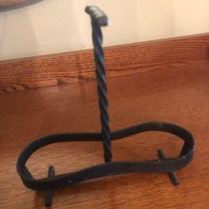 Black wrought iron forged metal condiment holder vinegar and oil salt & pepper
